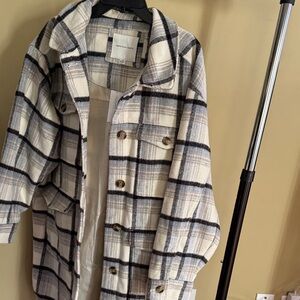 American Eagle Outfitters Plaid Utility Jacket - Cream and Black